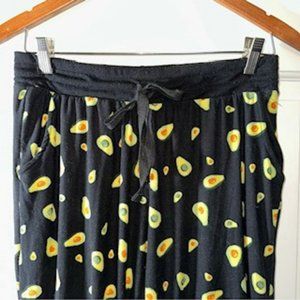 Black Drawstring Joggers with Avocado Pattern